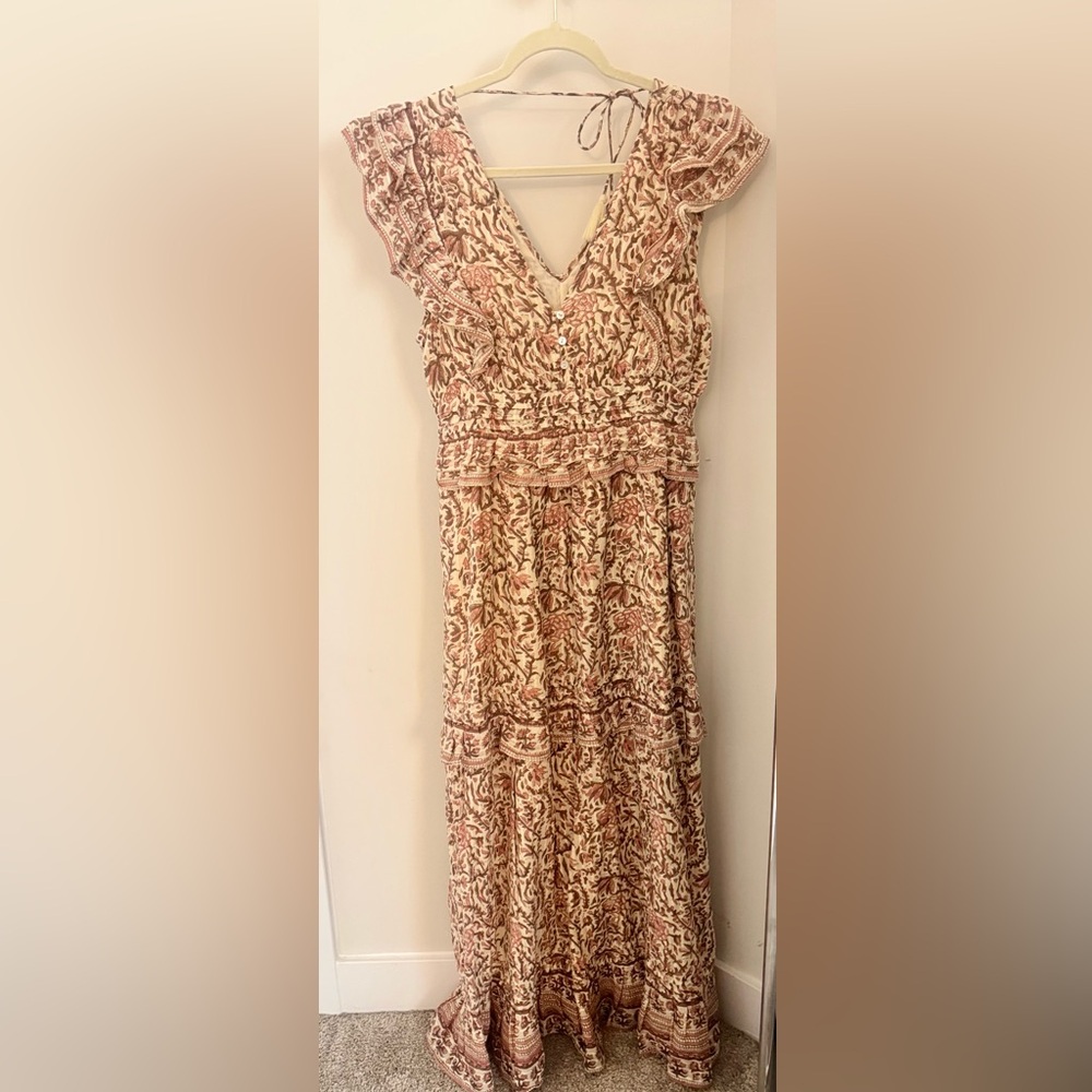 Floral Maxi Dress in Cream and Brown